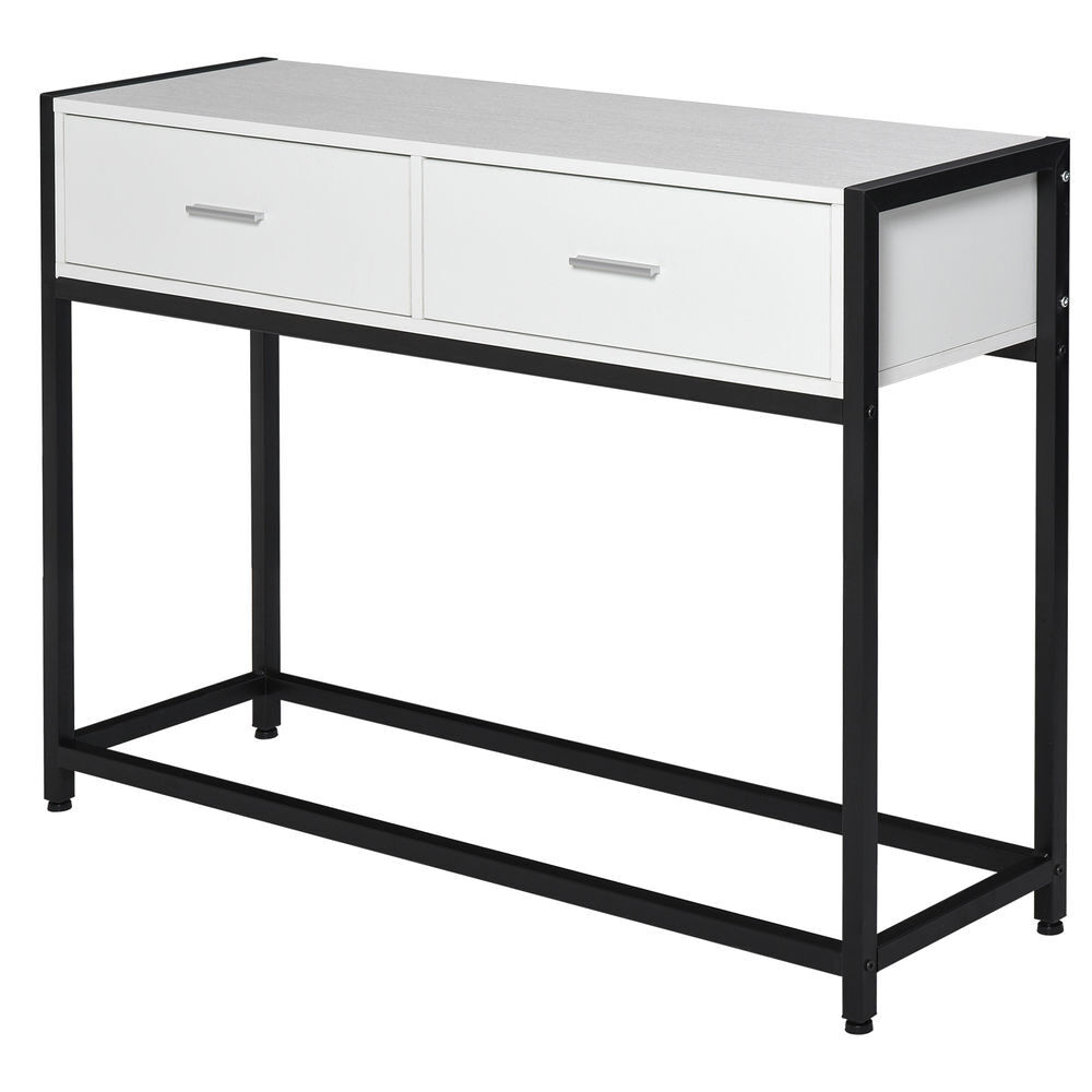 Homcom consola mesa de entrada 120x34x81cm com 2 gavetas e pés ajustáveis móvel de entrada de estilo moderno para corredor entrada branco e preto