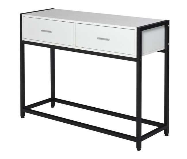 Homcom consola mesa de entrada 120x34x81cm com 2 gavetas e pés ajustáveis móvel de entrada de estilo moderno para corredor entrada branco e preto