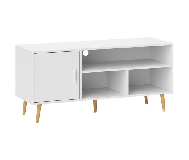 Homcom móvel de tv para televisores de até 60” móvel de sala de estar moderno com armário 3 compartimentos 120x40x55cm branco