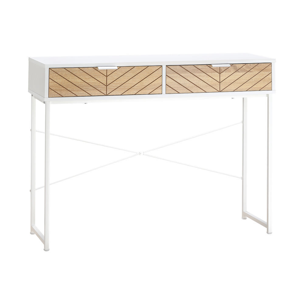 Homcom Mesa Consola 100X30x75cm Mesa De Entrada Moderno Com 2 Gavetas De Armazenamento E Estrutura De Metal Para Corredor Sala De Estar Branco