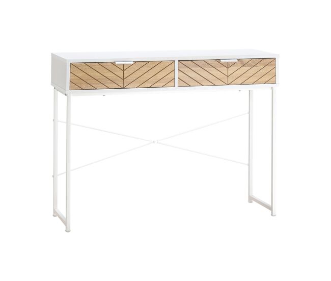 Homcom mesa consola 100x30x75cm mesa de entrada moderno com 2 gavetas de armazenamento e estrutura de metal para corredor sala de estar branco