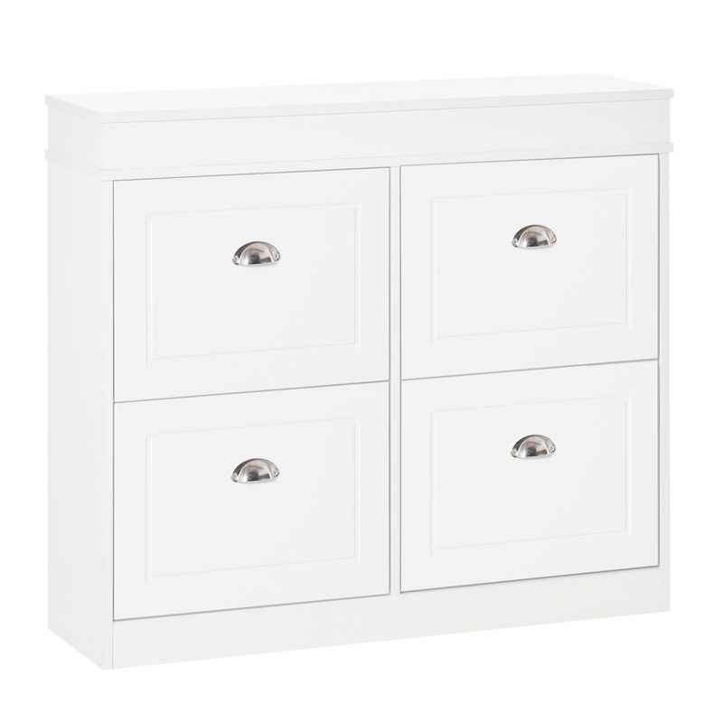 Homcom móvel sapateiro de 4 portas sapateiro estreito com prateleiras ajustáveis e removíveis capacidade de 16 pares para corredor entrada 98x24x83cm