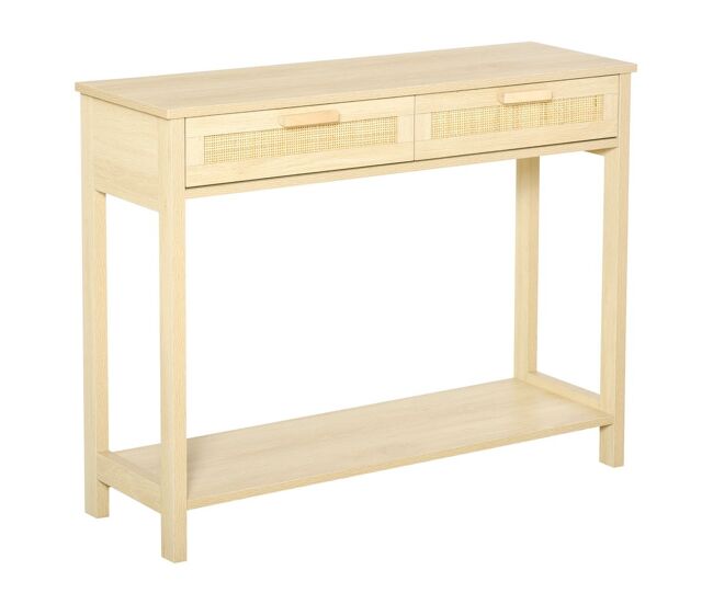 Homcom mesa de console em malha mesa de entrada com 2 gavetas e prateleira inferior para o corredor quarto sala de estar estilo rústico 100x30x76 cm