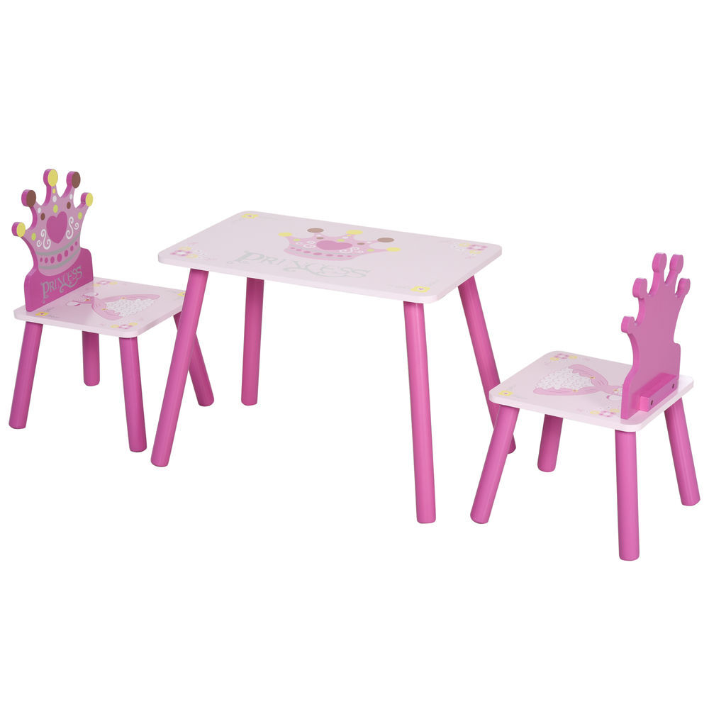 Homcom conjunto de mesa e 2 cadeiras infantis de madeira para crianças acima de 2 anos set de mesa 55x34x42cm e cadeiras 28x26x50cm rosa