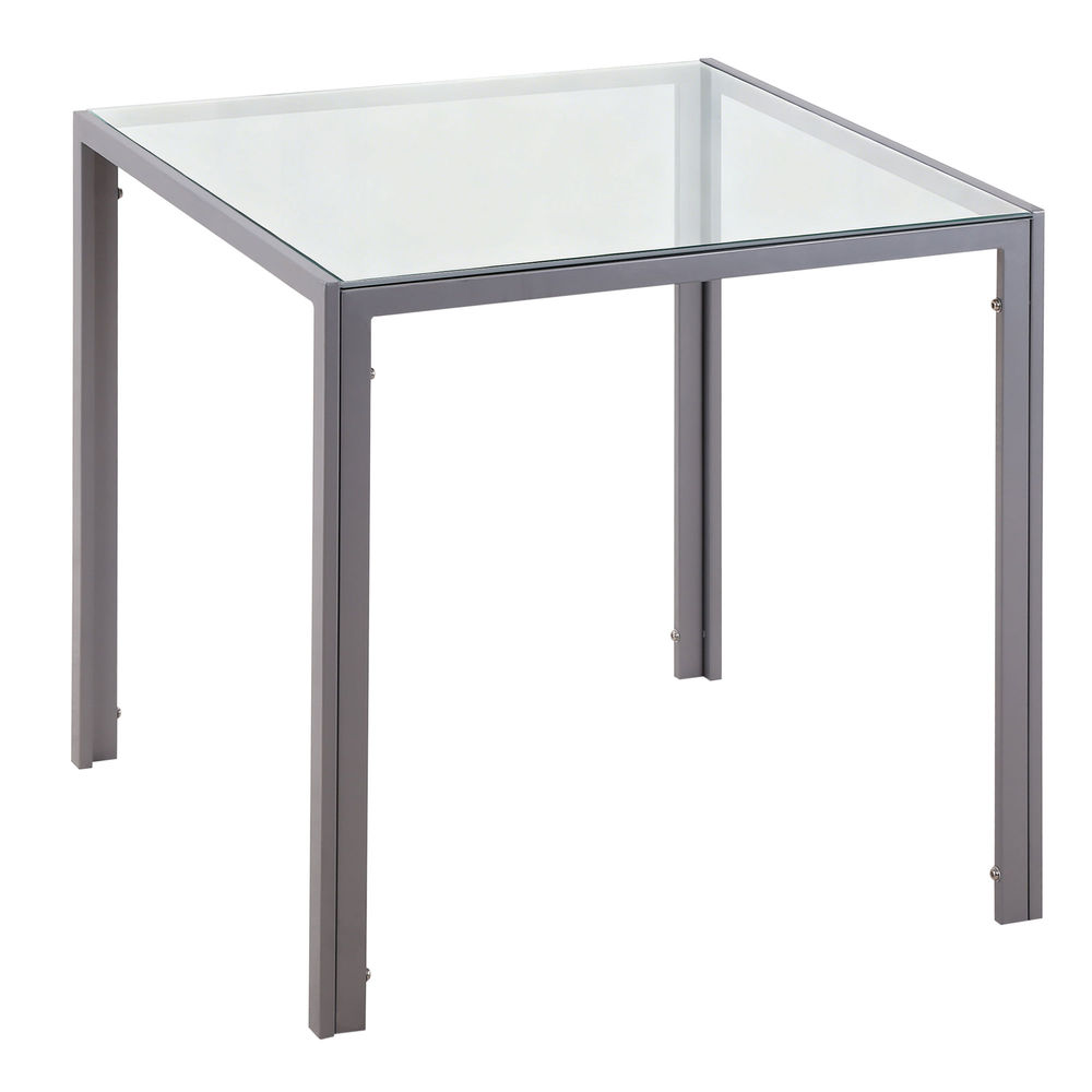 Homcom Mesa De Jantar De Vidro, Mesa Retangular Para 4 Pessoas Com Pernas De Metal, Para Cozinha, Sala De Estar, 75X75x75 Cm, Cinzento Cinza
