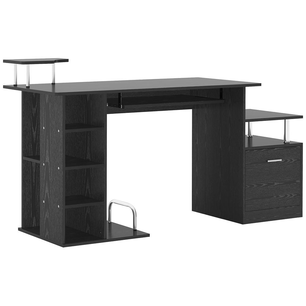 Homcom secretária para computador secretária para escritório – cor: preto - madeira mdf - 152 x 60 x 88 cm