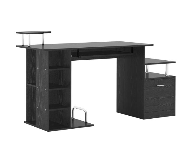 Homcom secretária para computador secretária para escritório – cor: preto - madeira mdf - 152 x 60 x 88 cm