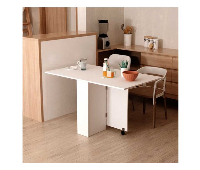 Homcom mesa de sala de jantar dobrável mesa de madeira com 2 prateleiras de armazenamento e rodas para cozinha 75x140x74 cm branco