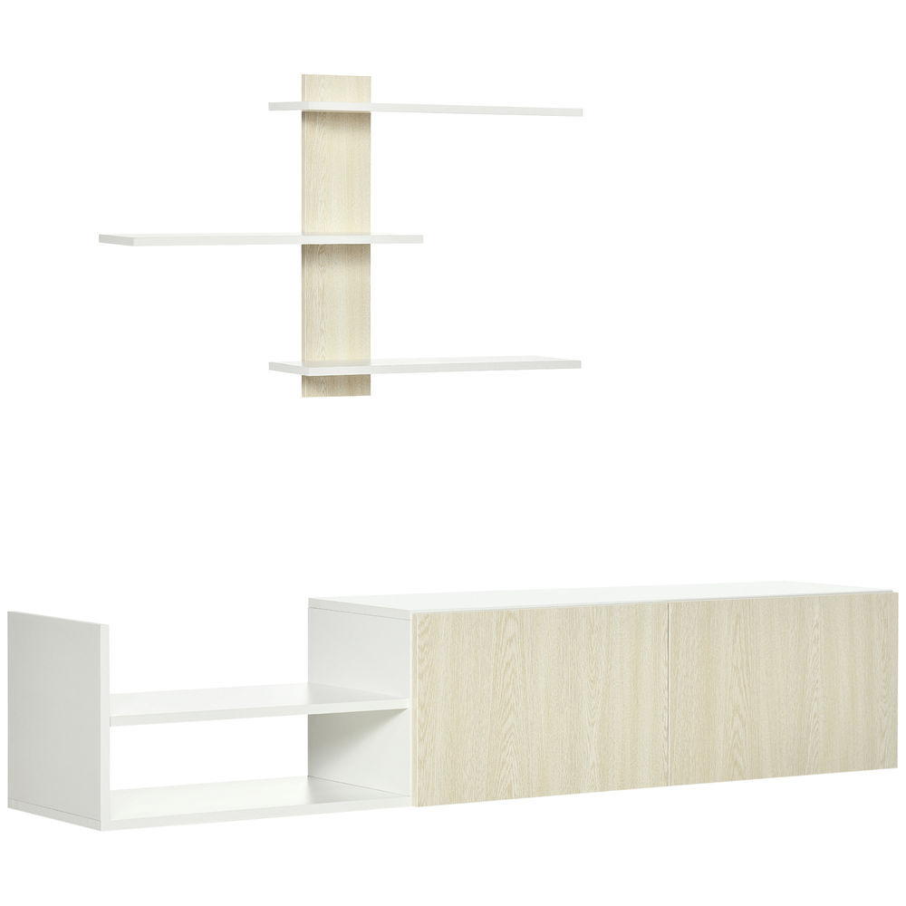 Homcom móvel de tv para sala de estar móvel para televisor 150x31,5x40cm e prateleira de parede 95,5x16x60cm madeira