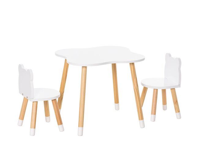Homcom conjunto infantil de mesa e 2 cadeiras de madeira móveis infantil para sala de jogos dormitório de crianças mesa 56x56x50cm e cadeira