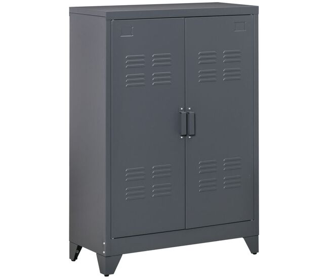 Homcom armário de metal de armazenamento com dupla porta 2 prateleiras com altura ajustável armário multiúso para escritório dormitório garagem