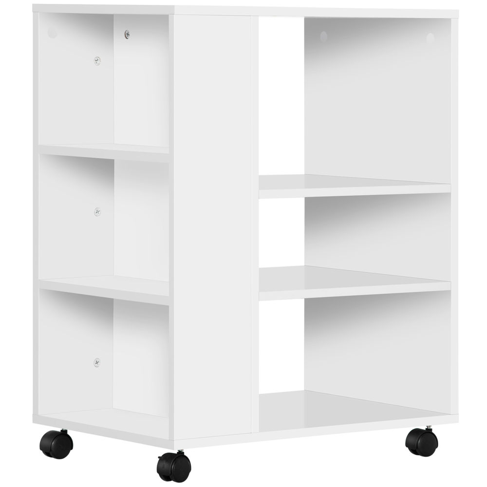 Vinsetto armário para impressora móvel auxiliar de escritório com rodas 3 étagères laterais e 3 étagères abertas carga máxima 30kg para dormitório sala de estar cozinha 60x40x75,8cm blanc