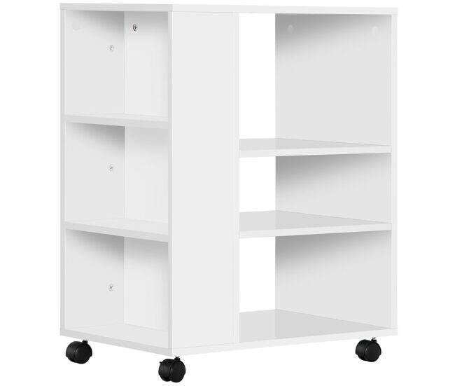 Vinsetto armário para impressora móvel auxiliar de escritório com rodas 3 étagères laterais e 3 étagères abertas carga máxima 30kg para dormitório sala de estar cozinha 60x40x75,8cm blanc