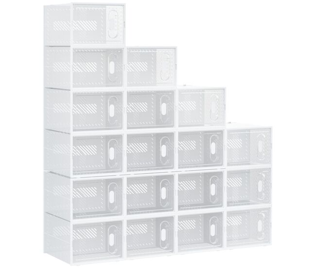 Homcom armário modular de plástico sapateira modular com 18 cubos portas magnéticas organizador de sapatos para entrada corredor dormitório 28x36x21cm