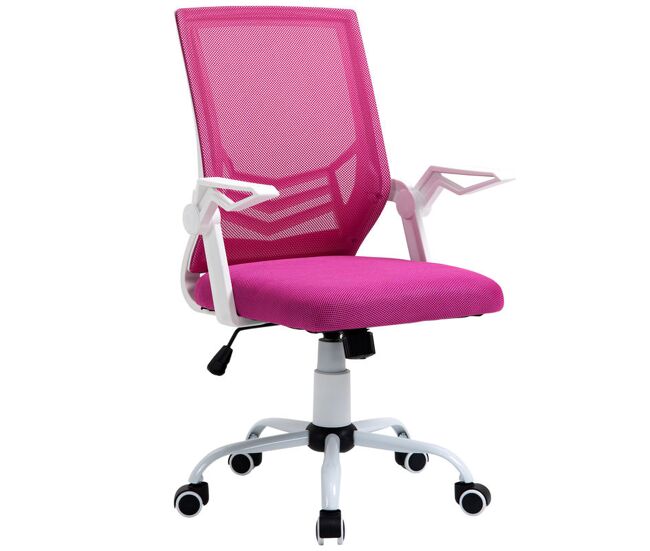 Vinsetto cadeira de escritório ergonômica cadeira de escritório giratória com altura ajustável apoio para os braços dobrável suporte lombar e encosto transpirável 62,5x55x94-104cm rosa