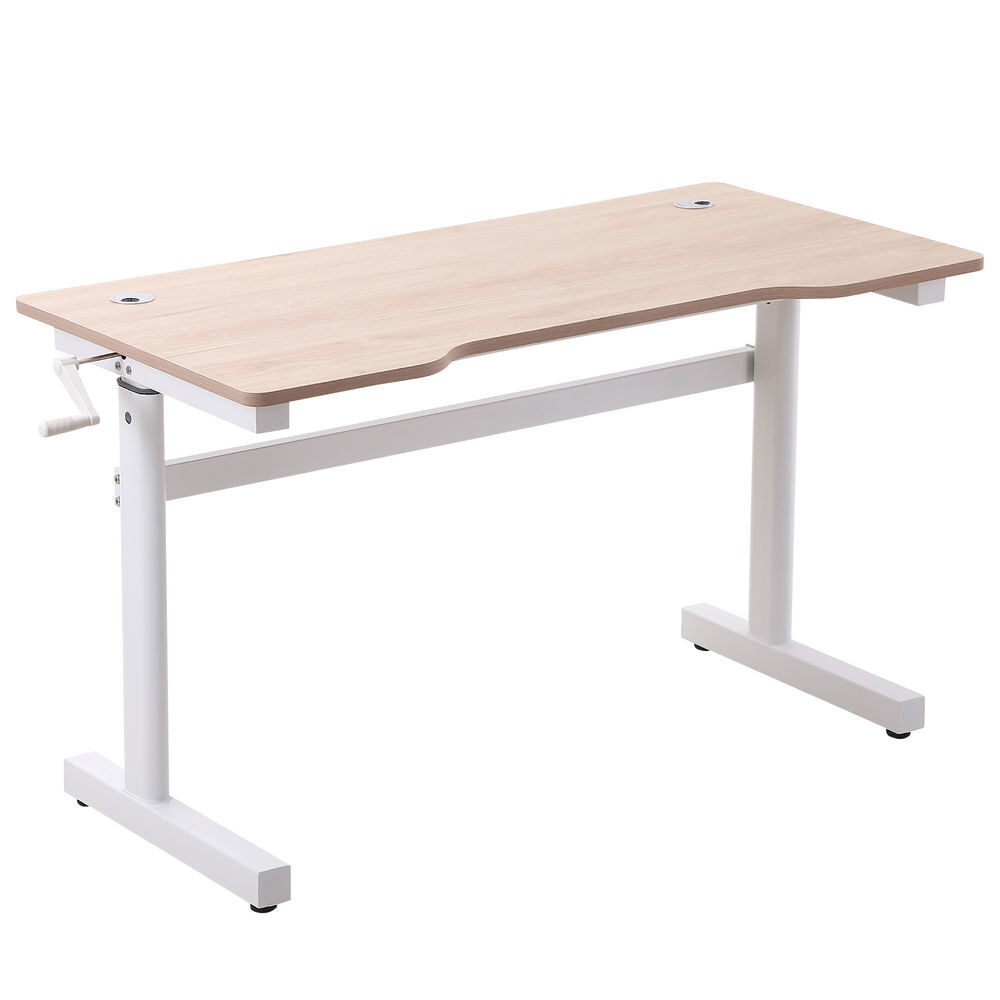 Vinsetto secretária de pé com altura ajustável a manivela e bancada de carbono secretária elevatória para escritório estúdio sala de estar carga máxima 150kg 120x60x72-117cm madeira e blanc