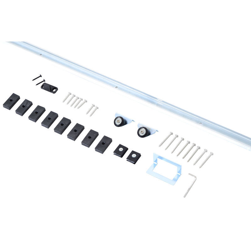 Homcom ferragem para porta corredeira 186cm kit de acessórios para porta corredeira de madeira com trilho de metal e 2 roldanas prata