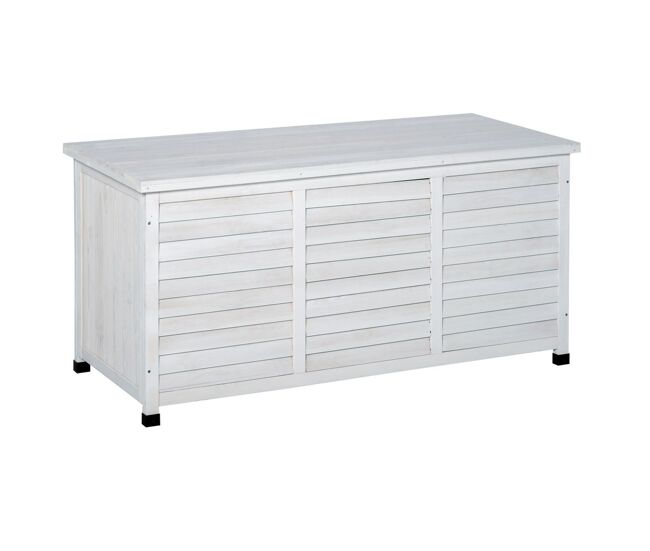 Outsunny baú de madeira ao ar livre caixa de armazenamento de jardim com tampa que pode ser aberta 127x56x60 cm blanc