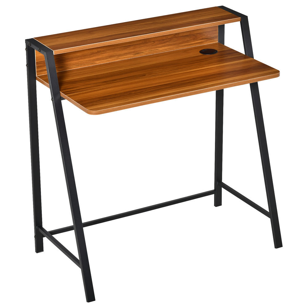 Homcom secretária mesa de computador 84x45x85cm com bancada de madeira e pés de metal estilo moderno para escritório estúdio dormitório carga máxima