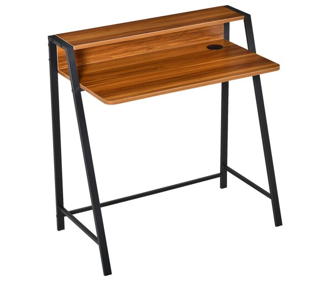 Homcom secretária mesa de computador 84x45x85cm com bancada de madeira e pés de metal estilo moderno para escritório estúdio dormitório carga máxima
