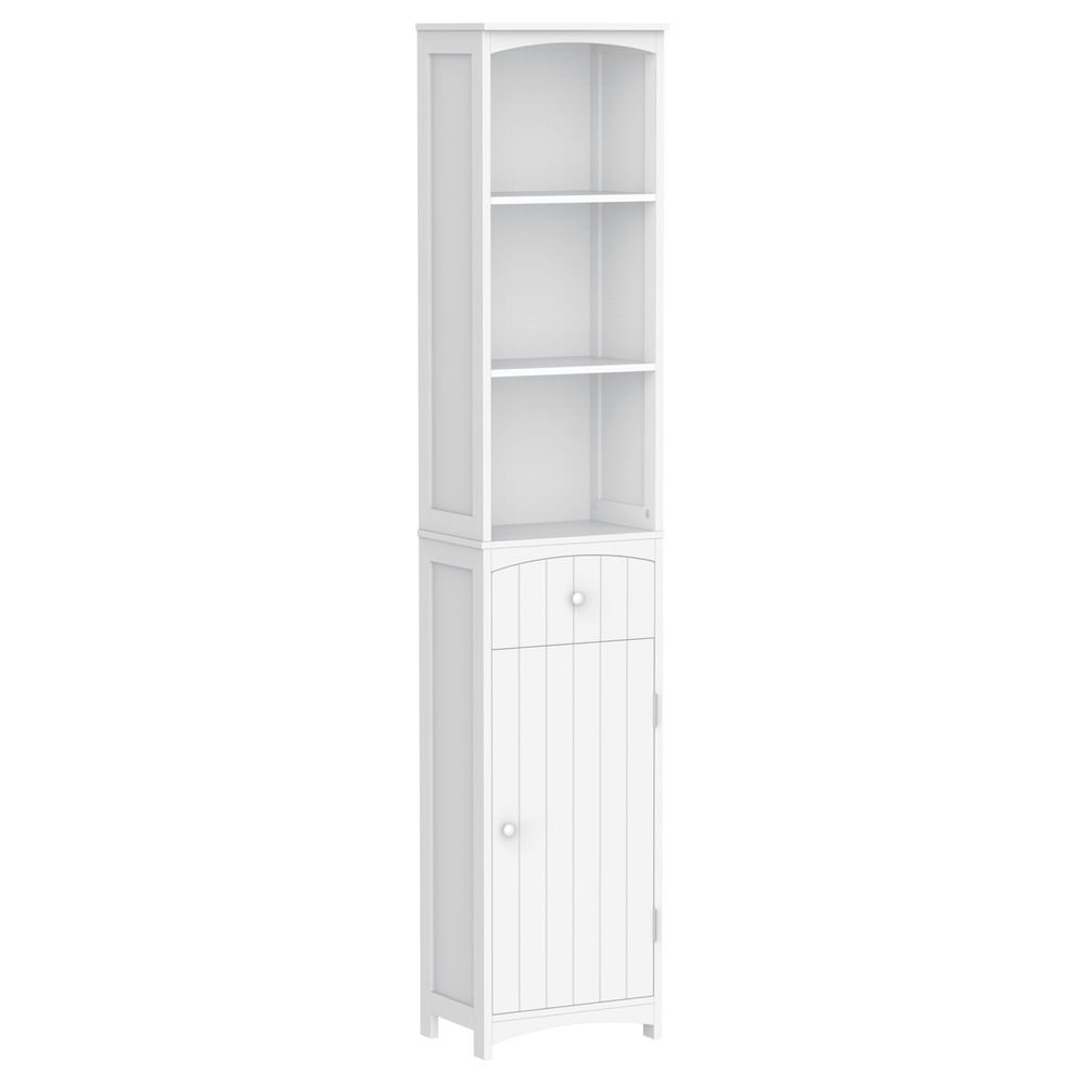 Homcom enceinte casa de banho com 1 gaveta armário e 3 étagères abertas armário alto auxiliar para casa de banho 34x24x170 cm blanc