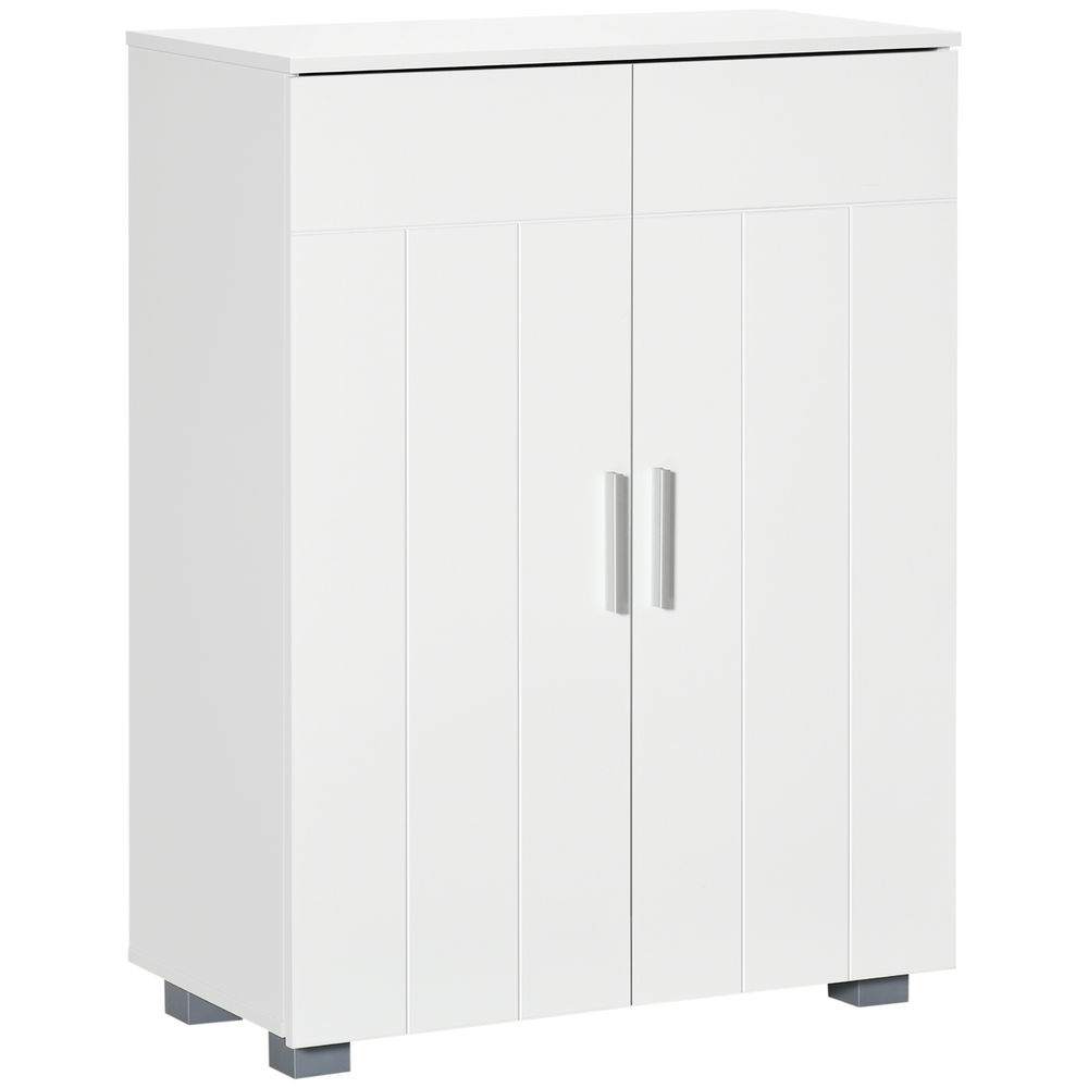 Kleanklin armário de casa de banho com 2 portas e 2 prateleiras ajustáveis em 7 níveis móvel auxiliar de armazenamento para sala de estar cozinha 60x30x80cm branco