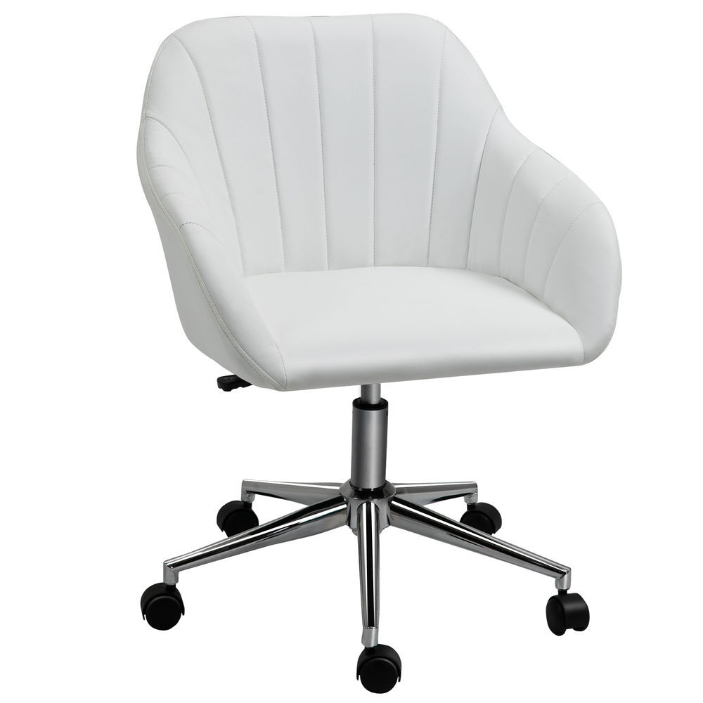 Vinsetto cadeira de escritório operativa giratória com altura ajustável encosto e apoio para os braços de pele sintética carga 120kg 60x59x79-89cm blanc