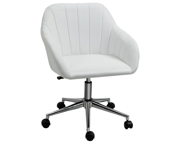 Vinsetto cadeira de escritório operativa giratória com altura ajustável encosto e apoio para os braços de pele sintética carga 120kg 60x59x79-89cm blanc