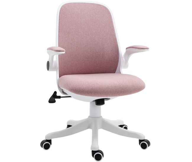Vinsetto cadeira de escritório giratória função de inclinação altura ajustável ergonômica com apoio de braço elevavel carga 120 kg 62,5x60x94-104cm rosa