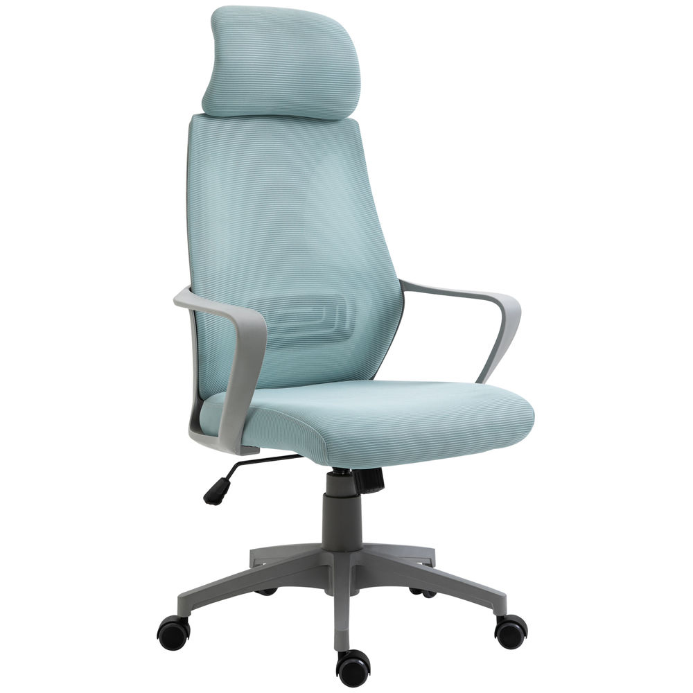 Vinsetto cadeira de escritório ergonômica cadeira de mesa inclinável ajustável em altura com encosto de braço encosto de cabeça 5 rodas suporta até 120 kg 64x58x116-126 cm bleu