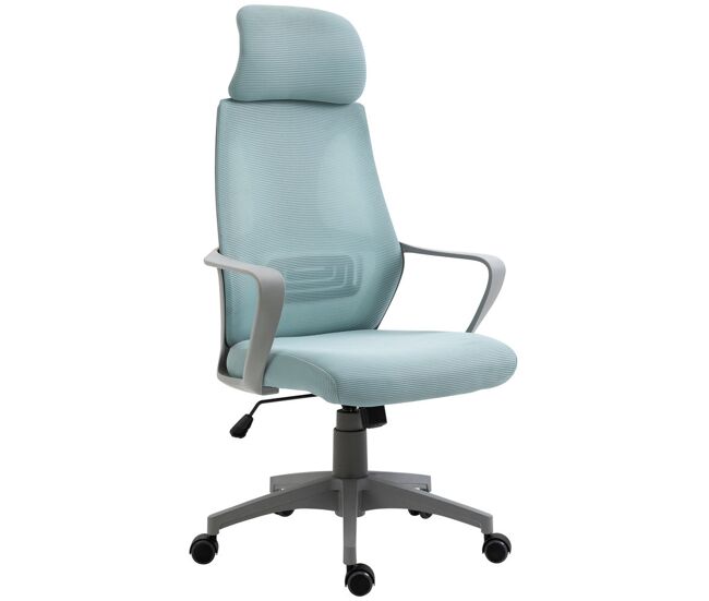 Vinsetto cadeira de escritório ergonômica cadeira de mesa inclinável ajustável em altura com encosto de braço encosto de cabeça 5 rodas suporta até 120 kg 64x58x116-126 cm bleu