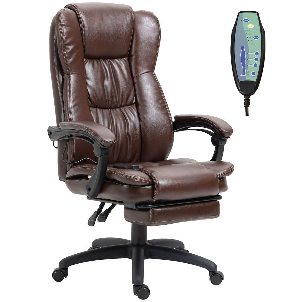 Vinsetto cadeira de escritório giratória cadeira de escritório com altura ajustável 6 pontos de massagem controle remoto e apoio para os pés retrátil 68,5x68,5x113-121cm marrom