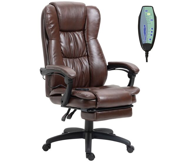 Vinsetto cadeira de escritório giratória cadeira de escritório com altura ajustável 6 pontos de massagem controle remoto e apoio para os pés retrátil 68,5x68,5x113-121cm marrom