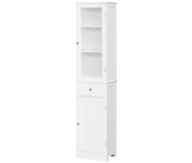 Kleankin armário alto para casa de banho móvel auxiliar de banheiro de estilo moderno com 2 portas prateleiras ajustáveis e 1 gaveta 40x27x171,5cm