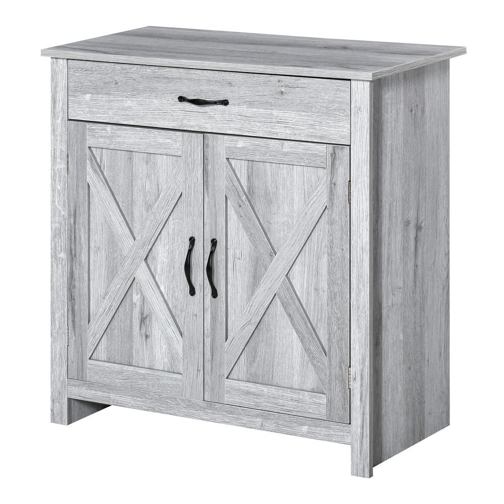 Homcom aparador de cozinha com 1 gaveta e prateleira interior ajustável móvel auxiliar decorativo para sala de jantar sala de estar 80x39,7x80cm cinza