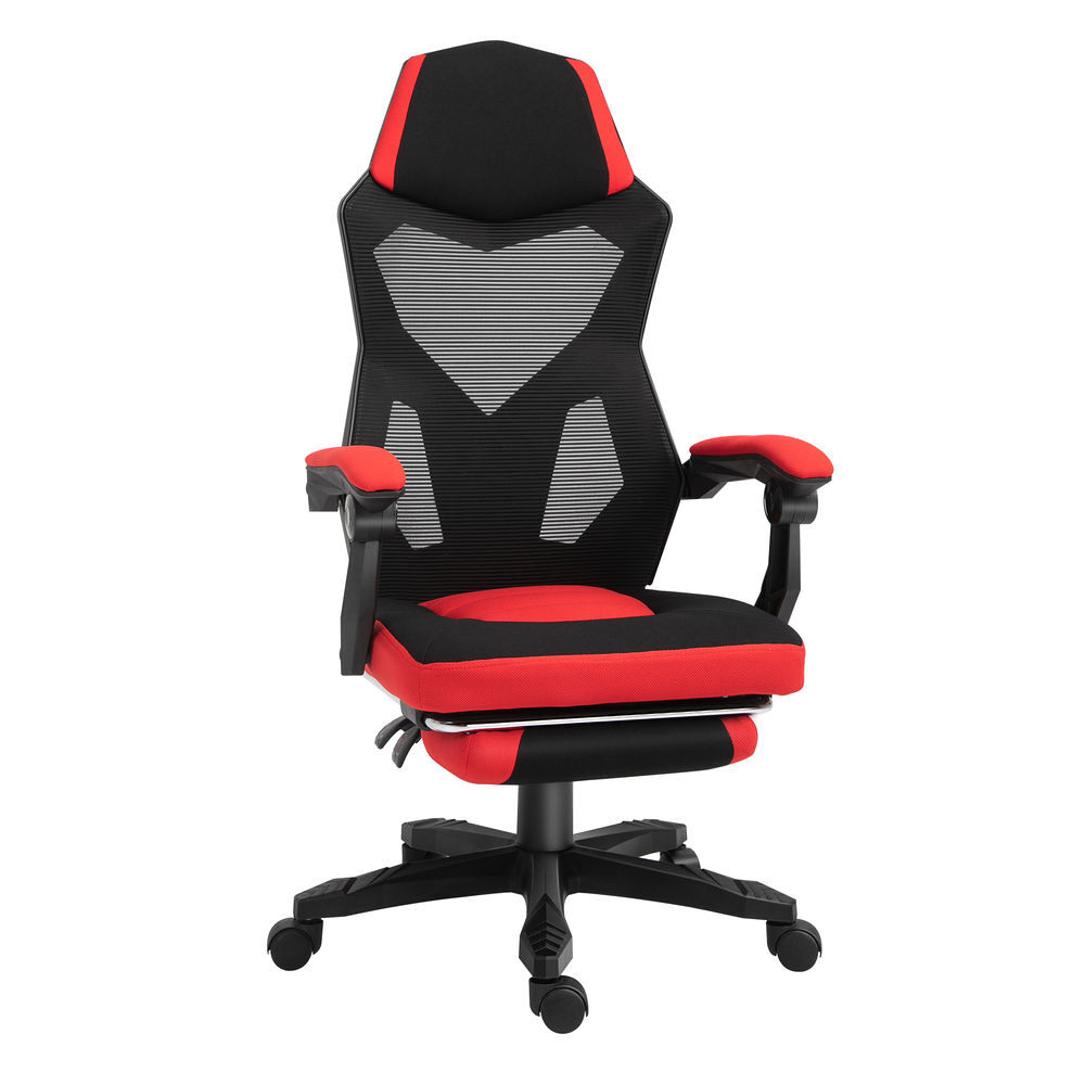 Vinsetto cadeira de escritório ergonômica ajustável em altura giratória de 360 ​​° reclinável até 135 graus comapoio de braços apoio para os pés retrátil 58x72x108-118 cm rouge