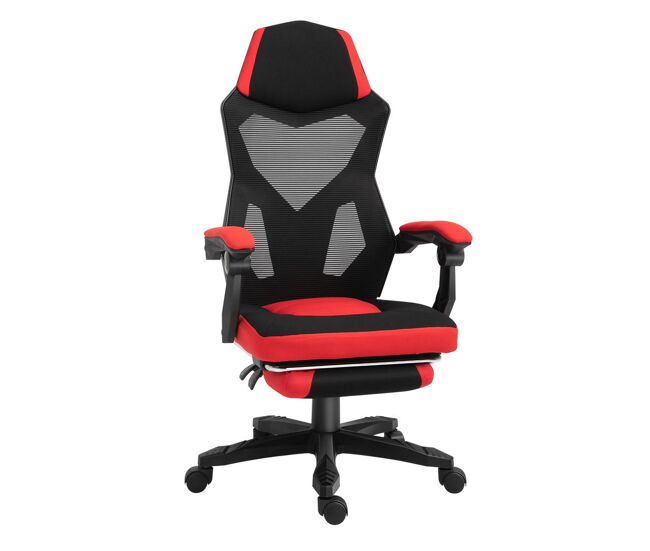 Vinsetto cadeira de escritório ergonômica ajustável em altura giratória de 360 ° reclinável até 135 graus comapoio de braços apoio para os pés retrátil 58x72x108-118 cm rouge