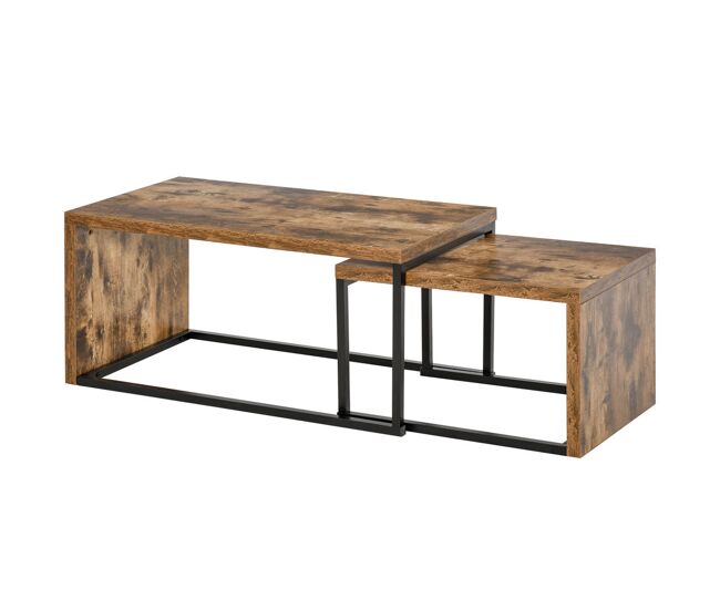 Homcom conjunto de 2 mesas de centro mesinhas de café com pés de metal estilo industrial para sala de estar sala de jantar 90x48x42cm e 59x42x36cm