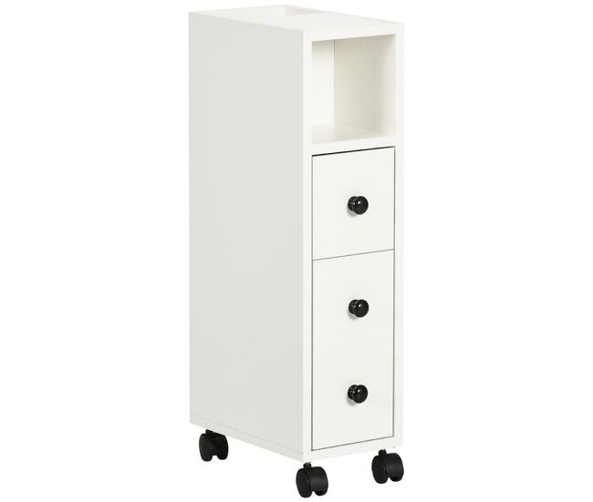 Kleankin armário de casa de banho móvel auxiliar para espaço reduzido com rodas prateleiras abertas armário e gaveta 18x30x68,5cm branco