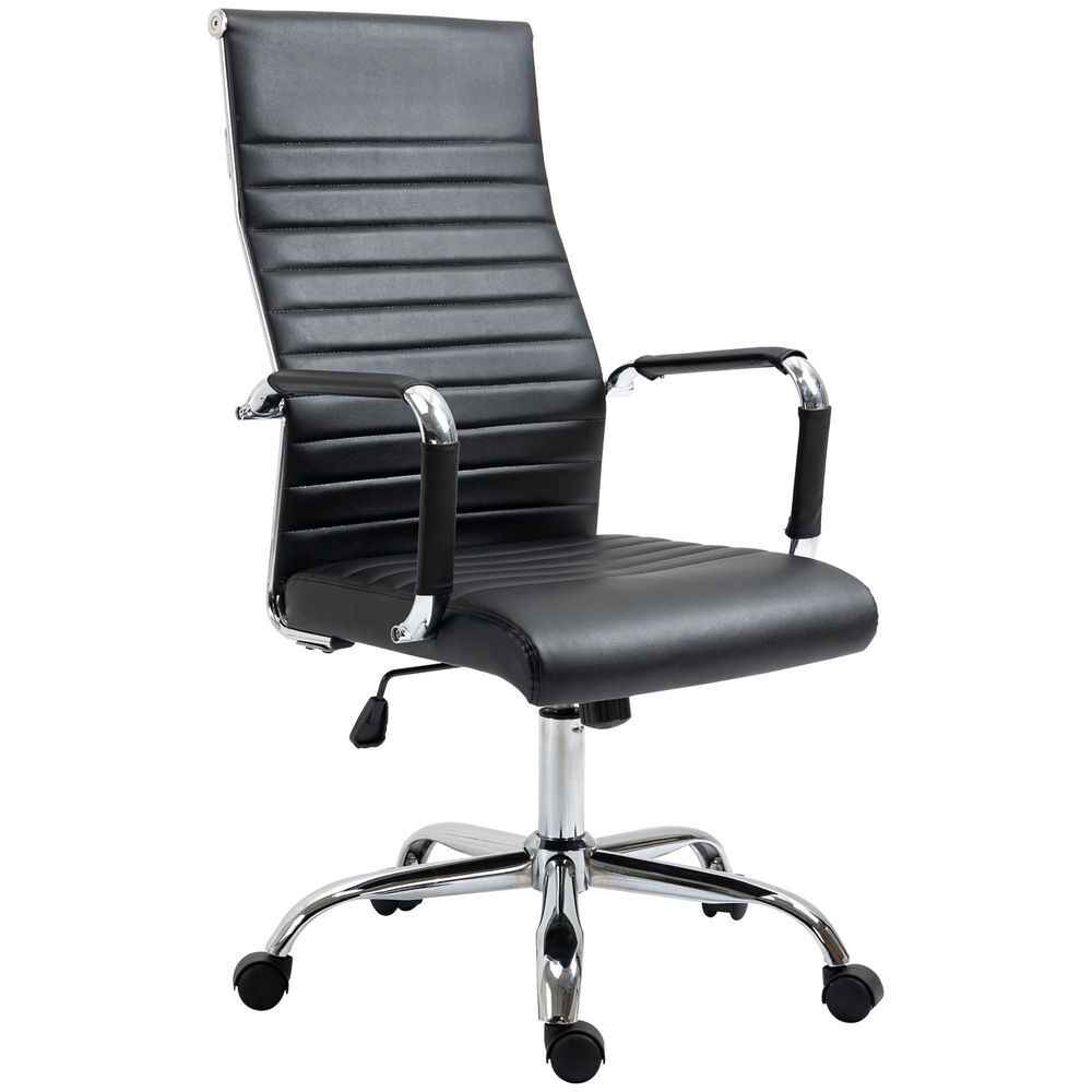 Vinsetto cadeira de escritório ergonômica giratoria 360° inclinável com altura ajustável rodas apoio de braços 54x62x104-114 cm noir