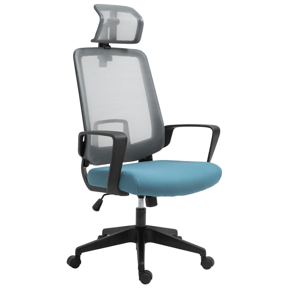 Vinsetto cadeira de escritório ergonômica cadeira de escritório giratória com altura ajustável apoio para a cabeça apoio para os braços e suporte lombar reguláveis 63,5x63x116,5-125,5cm bleu e gris
