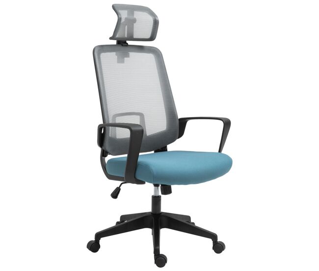 Vinsetto cadeira de escritório ergonômica cadeira de escritório giratória com altura ajustável apoio para a cabeça apoio para os braços e suporte lombar reguláveis 63,5x63x116,5-125,5cm bleu e gris