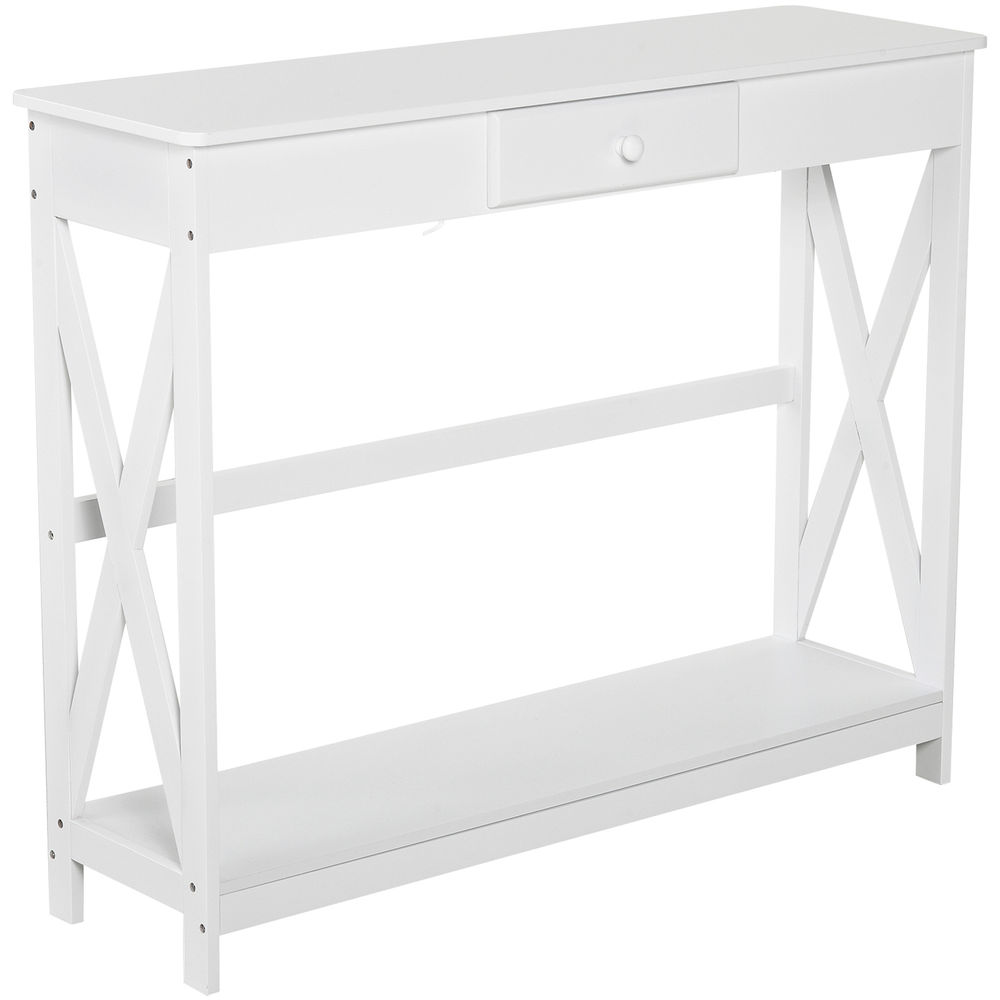 Homcom Mesa Consola Clássica Com 1 Gaveta E 1 Prateleira De Armazenamento Para A Entrada Mesa Auxiliar Sala De Estar Estilo Elegante 100X30x81cm Branco