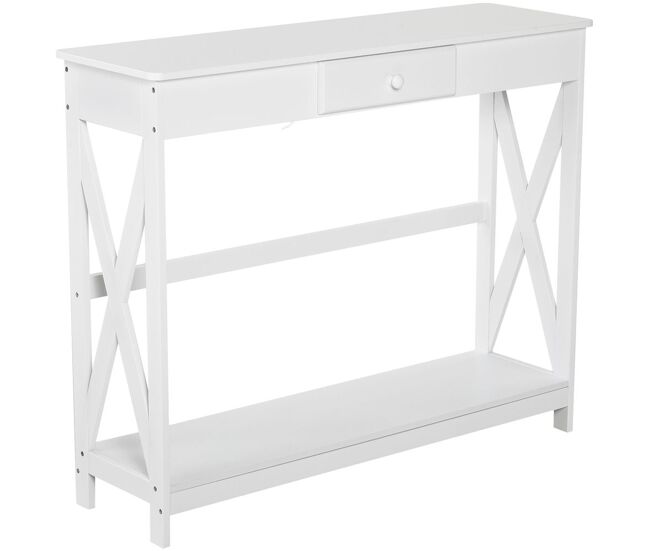 Homcom mesa consola clássica com 1 gaveta e 1 prateleira de armazenamento para a entrada mesa auxiliar sala de estar estilo elegante 100x30x81cm