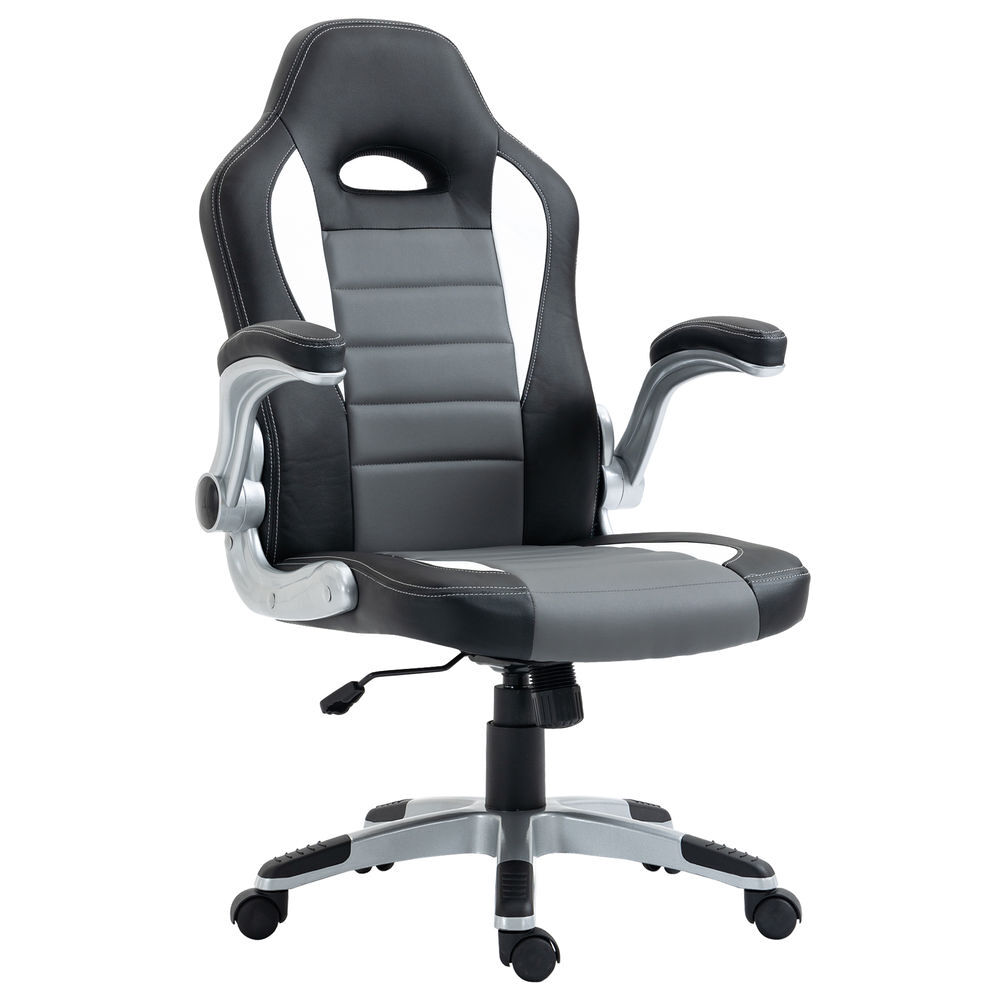 Homcom cadeira de escritório ergonômica altura ajustável apoio de braço dobrável com 5 rodas carga 120 kg 65x69x112-122 cm cinza