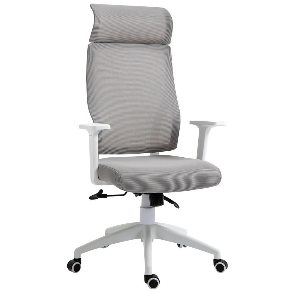 Homcom cadeira ergonômica giratória para escritório altura ajustável e reclinável até 120º posição de bloqueio 64x61x120,9-128,9 cm cinza