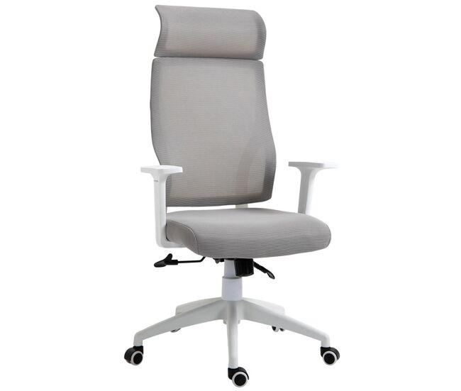 Homcom cadeira ergonômica giratória para escritório altura ajustável e reclinável até 120º posição de bloqueio 64x61x120,9-128,9 cm gris