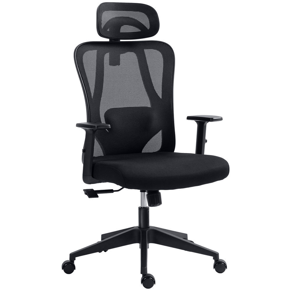 Vinsetto cadeira de escritório com apoio para os braços 2d cadeira de escritório com altura ajustável apoio para a cabeça suporte lombar alto 67x64x117-127cm noir
