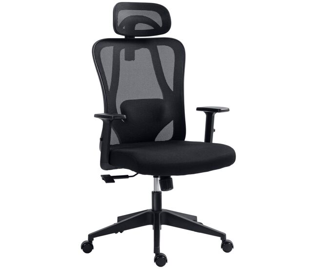 Vinsetto cadeira de escritório com apoio para os braços 2d cadeira de escritório com altura ajustável apoio para a cabeça suporte lombar alto 67x64x117-127cm noir