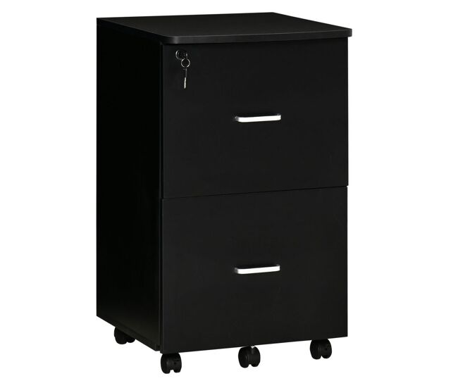Vinsetto arquivador de escritório móvel auxiliar para arquivos com 2 gavetas fechadura 2 chaves 5 rodas e 2 freios para estúdio escritório dormitório 43x45x72cm noir
